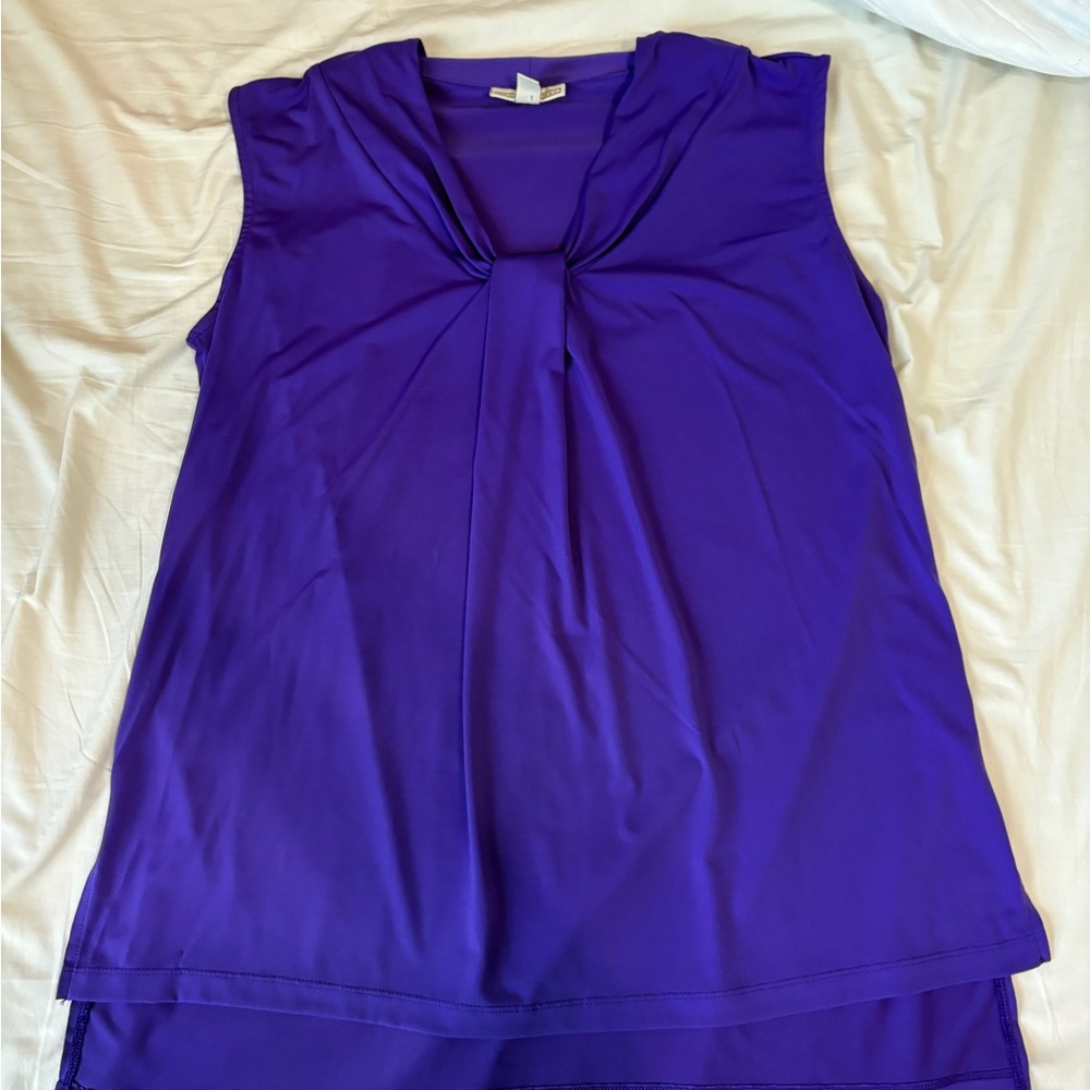 Dana Buchman Purple Sleeveless Tie Front Blouse